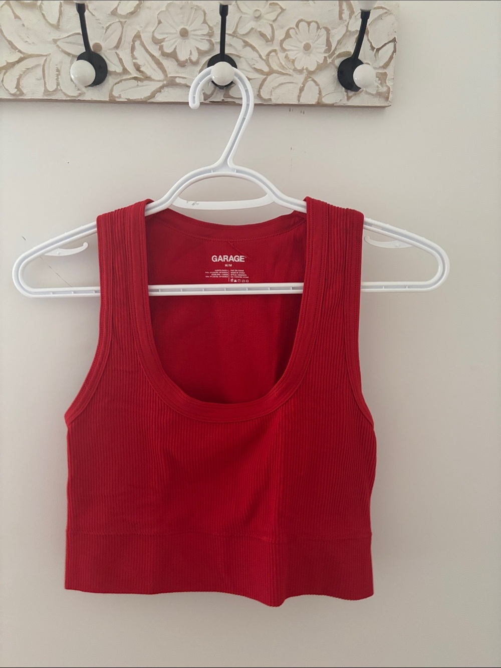 Garage Red Ribbed Scoop-Neck Crop Tank